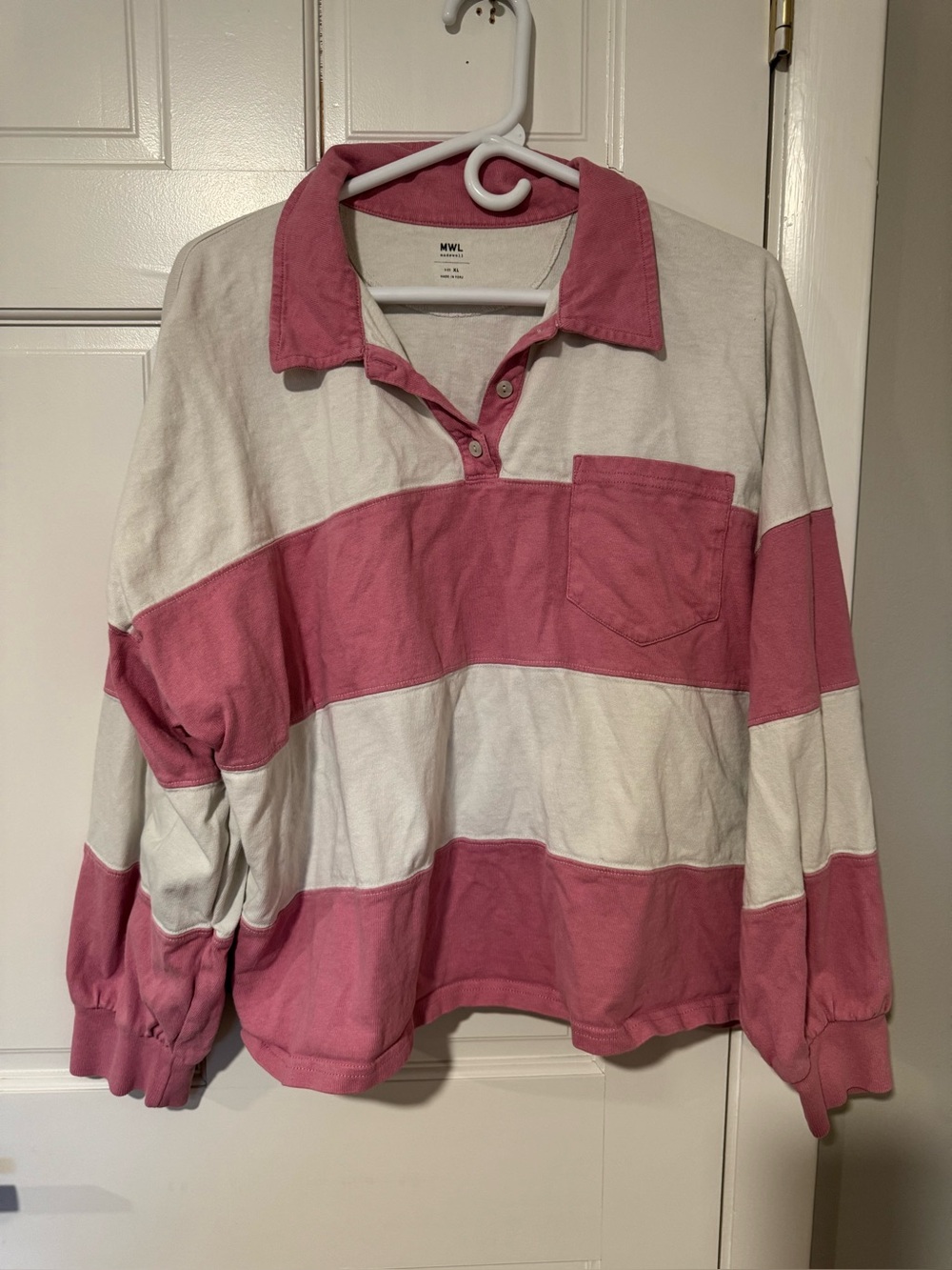 Madewell Striped Rugby Polo Shirt in Retro Pink - Picture 5 of 8